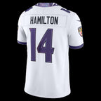 B.Ravens #14 Kyle Hamilton White Vapor F.U.S.E. Sewn Down Limited Stitched Football American Jersey