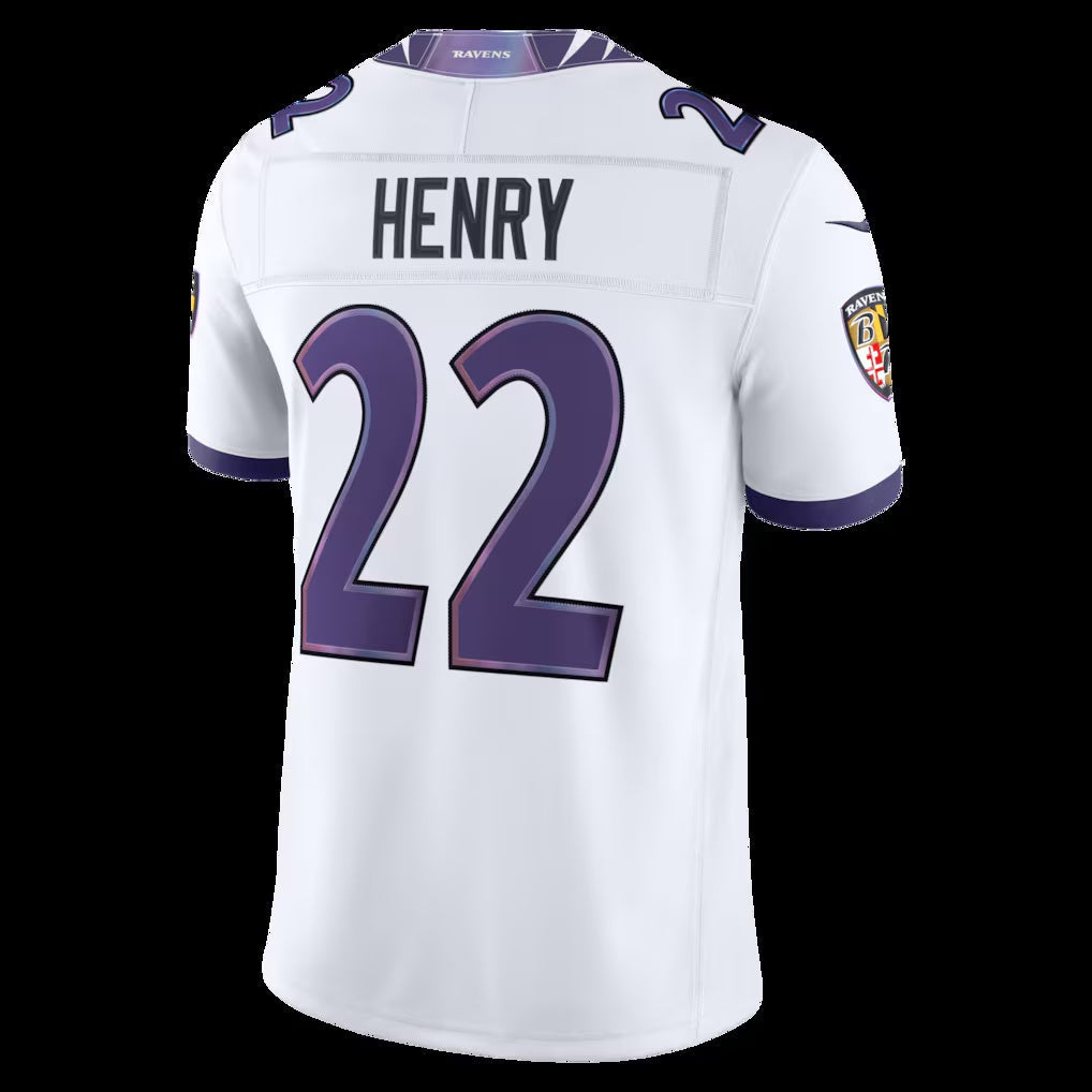 B.Ravens #22 Derrick Henry White Vapor F.U.S.E. Sewn Down Limited Stitched Football American Jersey