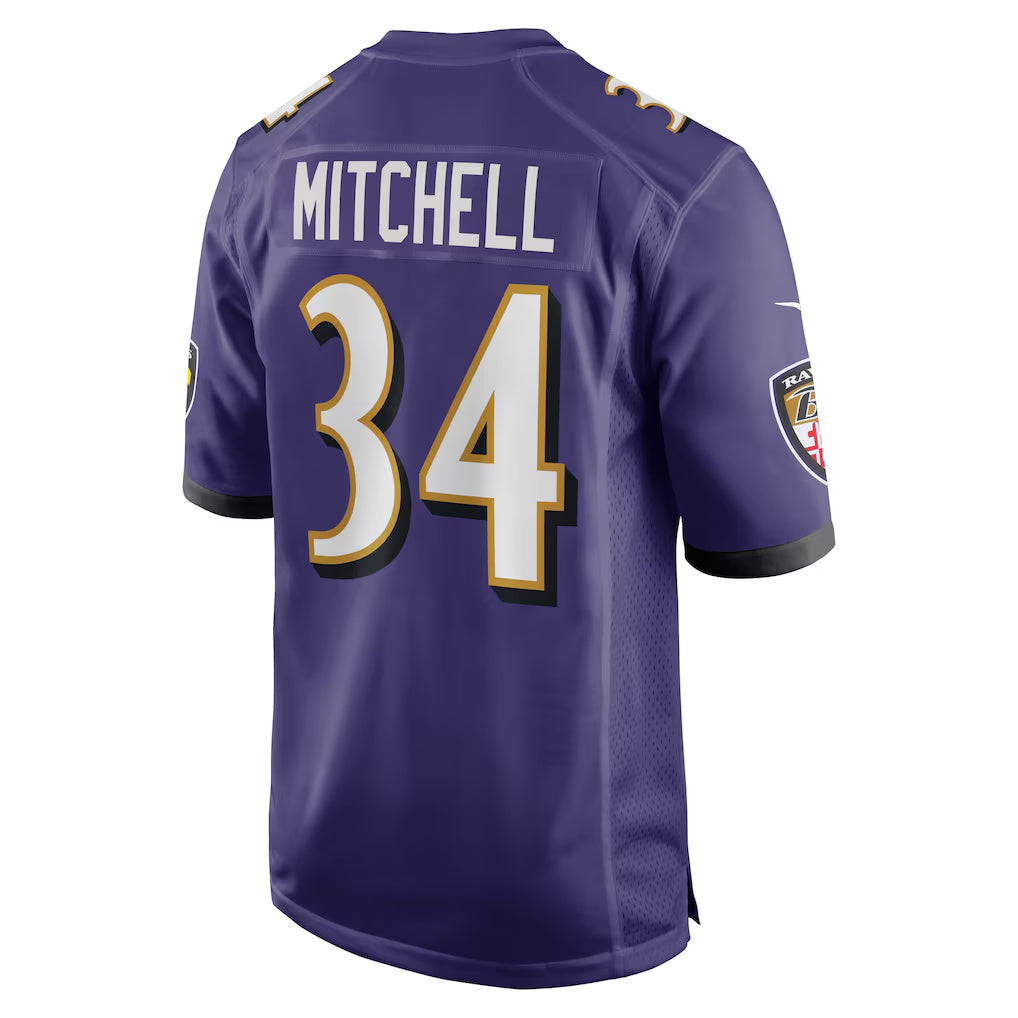 B.Ravens #34 Keaton Mitchell Purple Game Stitched Football American Jersey