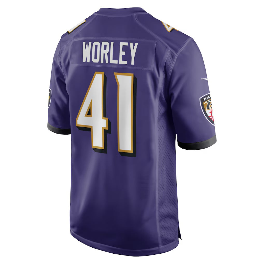 B.Ravens #41 Daryl Worley Purple Game Player Stitched Football American Jersey