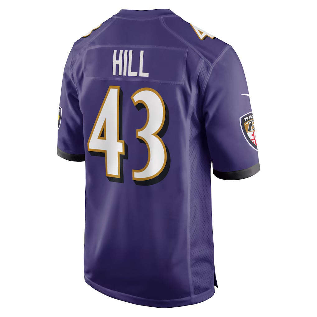 B.Ravens #43 Justice Hill Purple Game Stitched Football American Jersey
