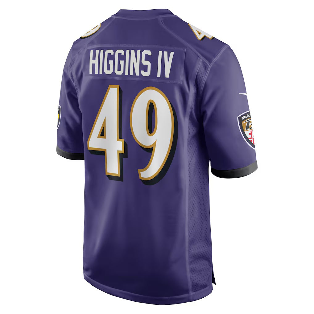 B.Ravens #49 Jay Higgins IV Purple Team Game Stitched Football American Jersey