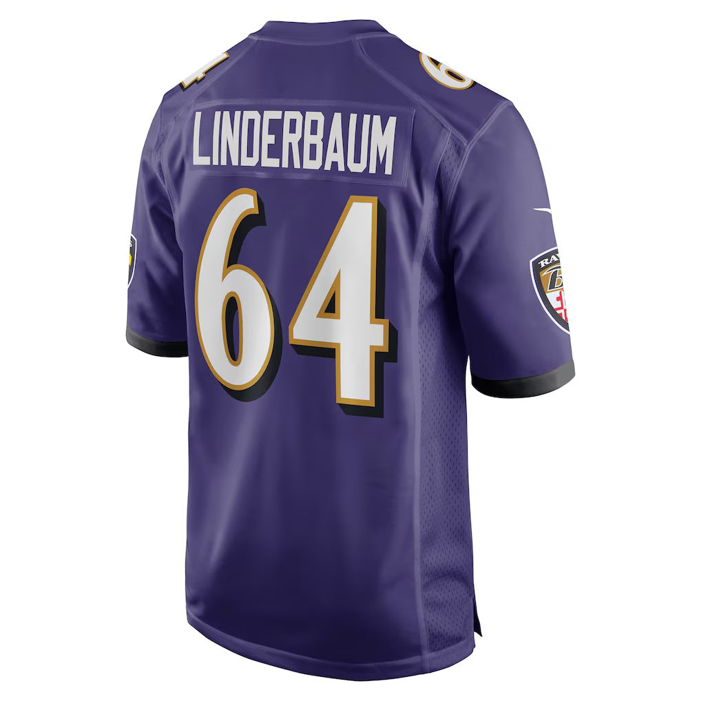 B.Ravens #64 Tyler Linderbaum Purple Player Game Stitched Football American Jersey