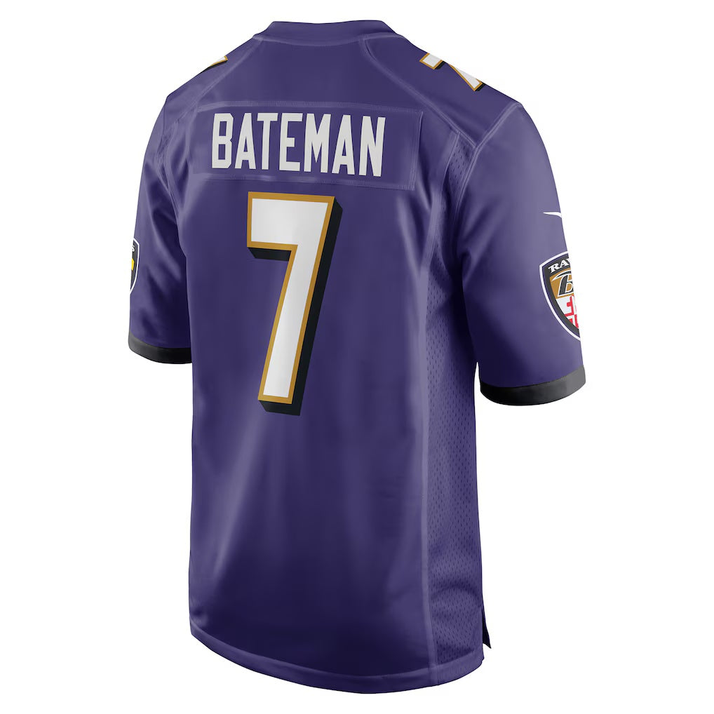 B.Ravens #7 Rashod Bateman Purple Game Player Stitched Football American Jersey