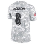 Lamar Jackson Ravens #8 Camo 2024 Salute to Service Limited Stitched Football Jersey