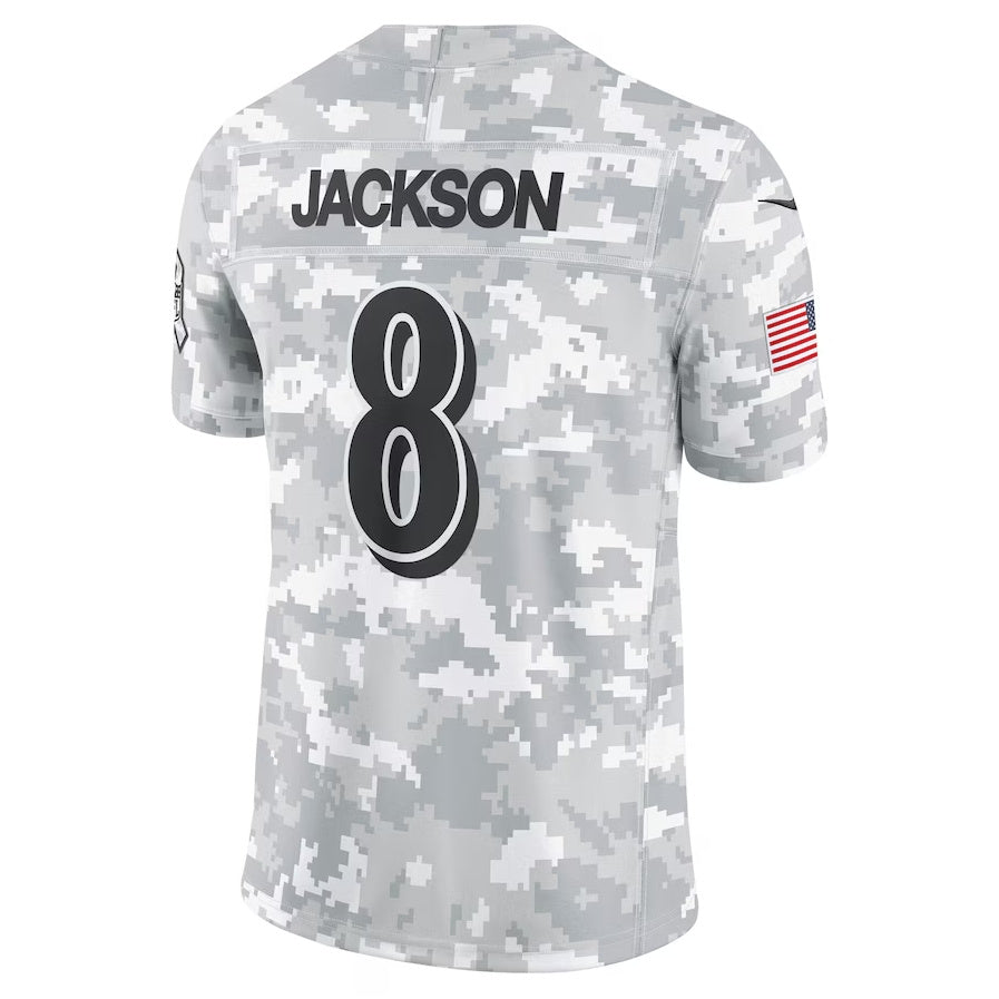 Lamar Jackson Ravens #8 Camo 2024 Salute to Service Limited Stitched Football Jersey