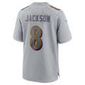 Lamar Jackson Ravens #8 Gray Atmosphere Fashion Game Stitched Football Jersey