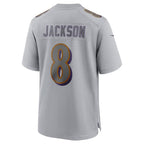 Lamar Jackson Ravens #8 Gray Atmosphere Fashion Game Stitched Football Jersey