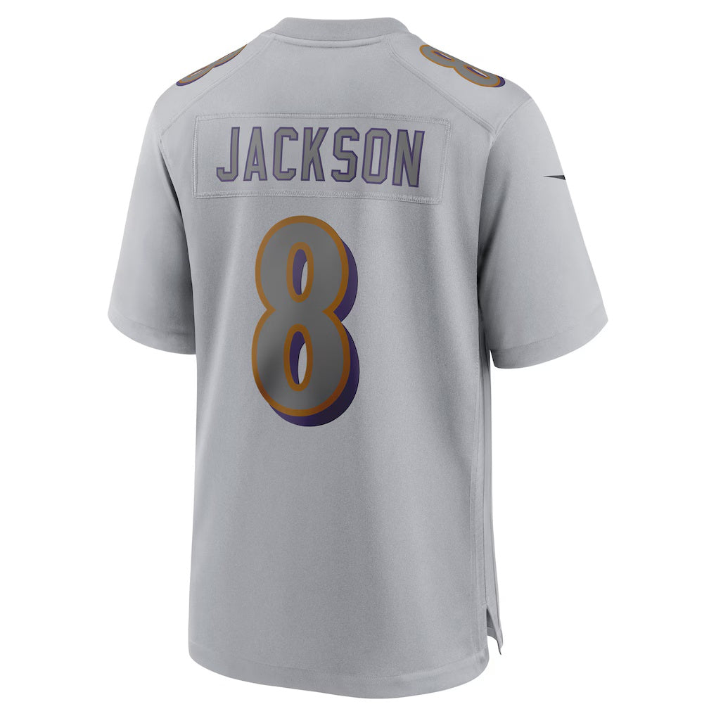Lamar Jackson Ravens #8 Gray Atmosphere Fashion Game Stitched Football Jersey
