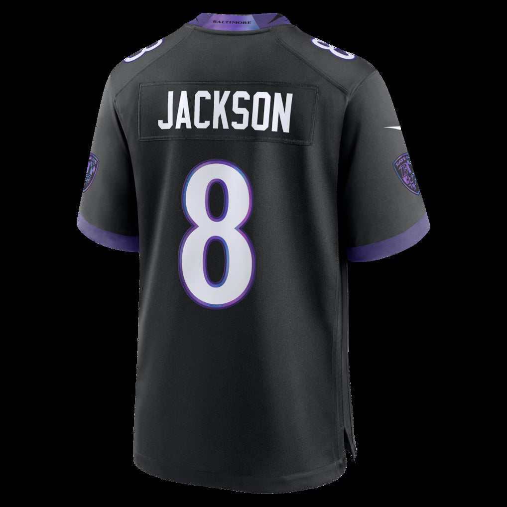 B.Ravens #8 Lamar Jackson Black Alternate Game Stitched Football American Jersey