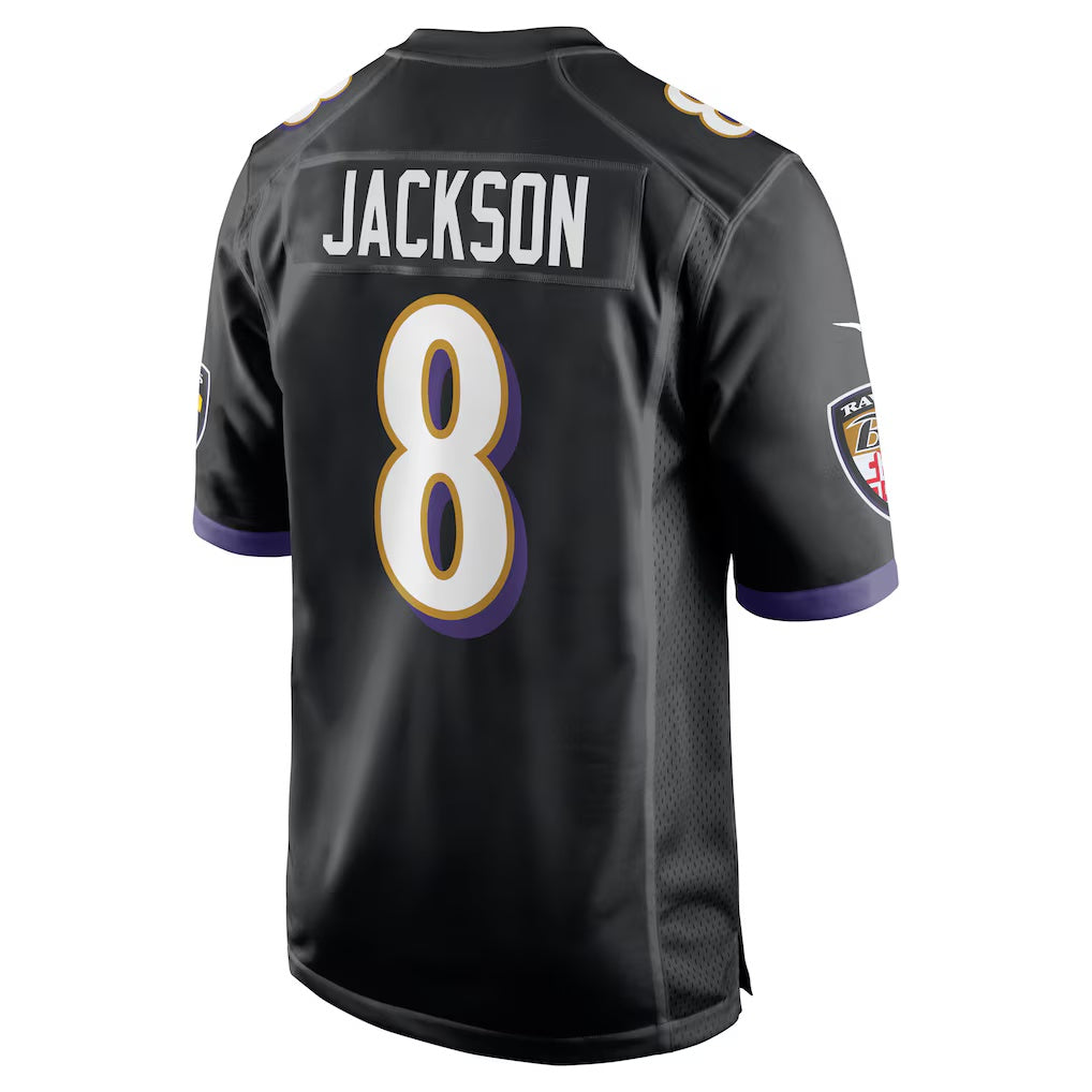 B.Ravens #8 Lamar Jackson Black Alternate Game Stitched Football American Jersey