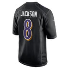 B.Ravens #8 Lamar Jackson Black Fashion Game Stitched Football American Jersey