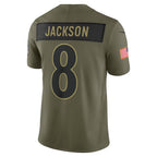 Lamar Jackson Ravens #8 Olive 2025 Salute to Service Limited Stitched Football Jersey