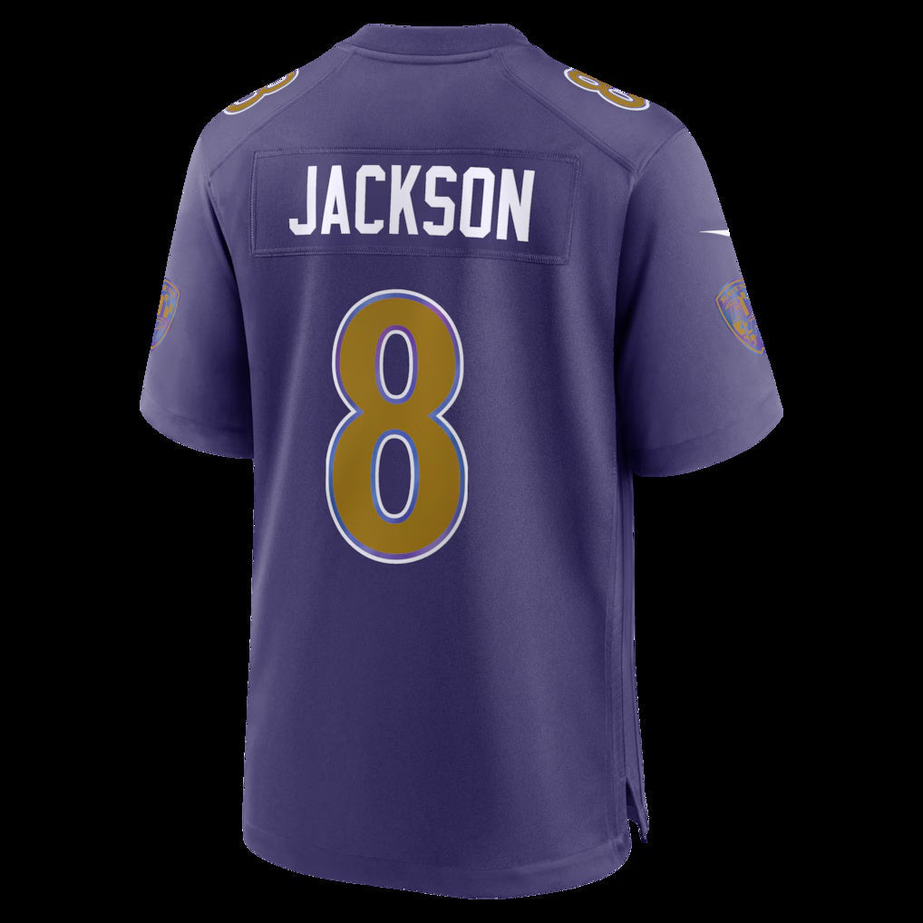 B.Ravens #8 Lamar Jackson Purple Alternate Game Stitched Football American Jersey