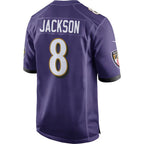 B.Ravens #8 Lamar Jackson Purple Game Stitched Football American Jersey