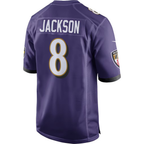 B.Ravens #8 Lamar Jackson Purple Game Football Jersey