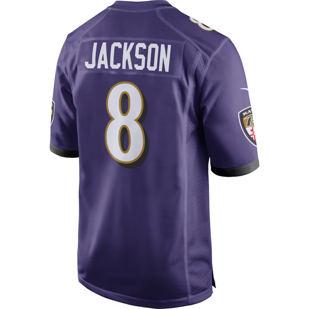 B.Ravens #8 Lamar Jackson Purple Game Football Jersey