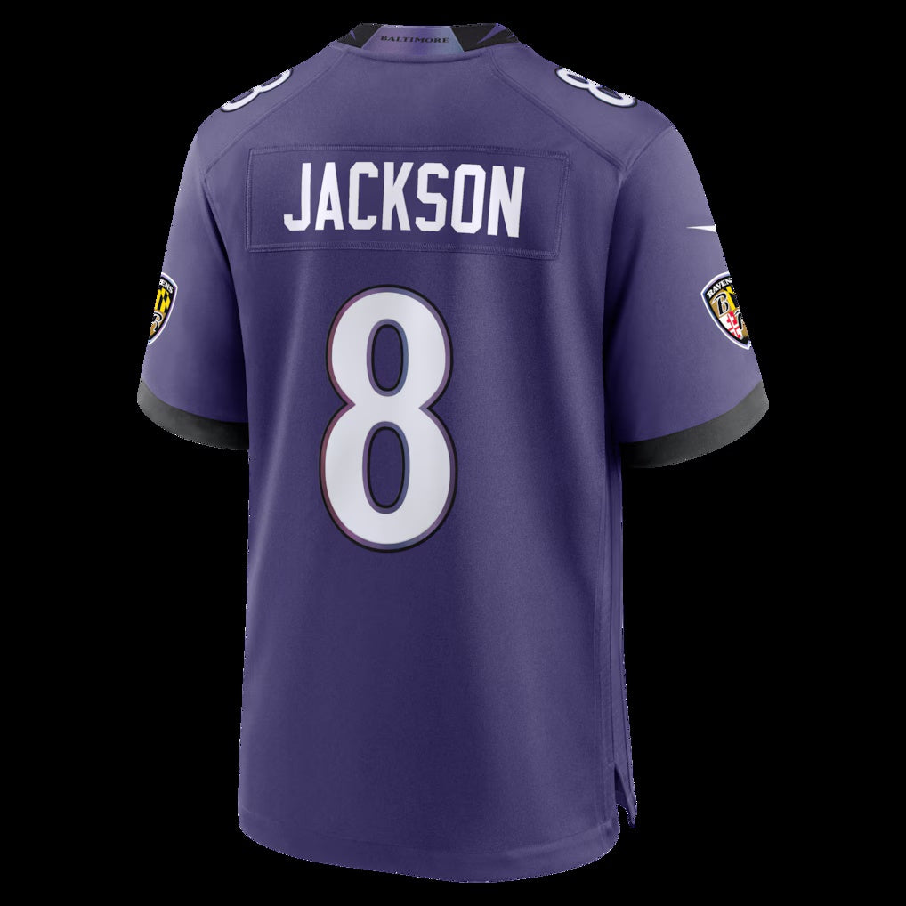B.Ravens #8 Lamar Jackson Purple Team Game Stitched Football American Jersey