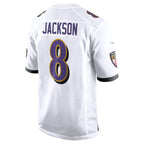 B.Ravens #8 Lamar Jackson White Game Stitched Football American Jersey
