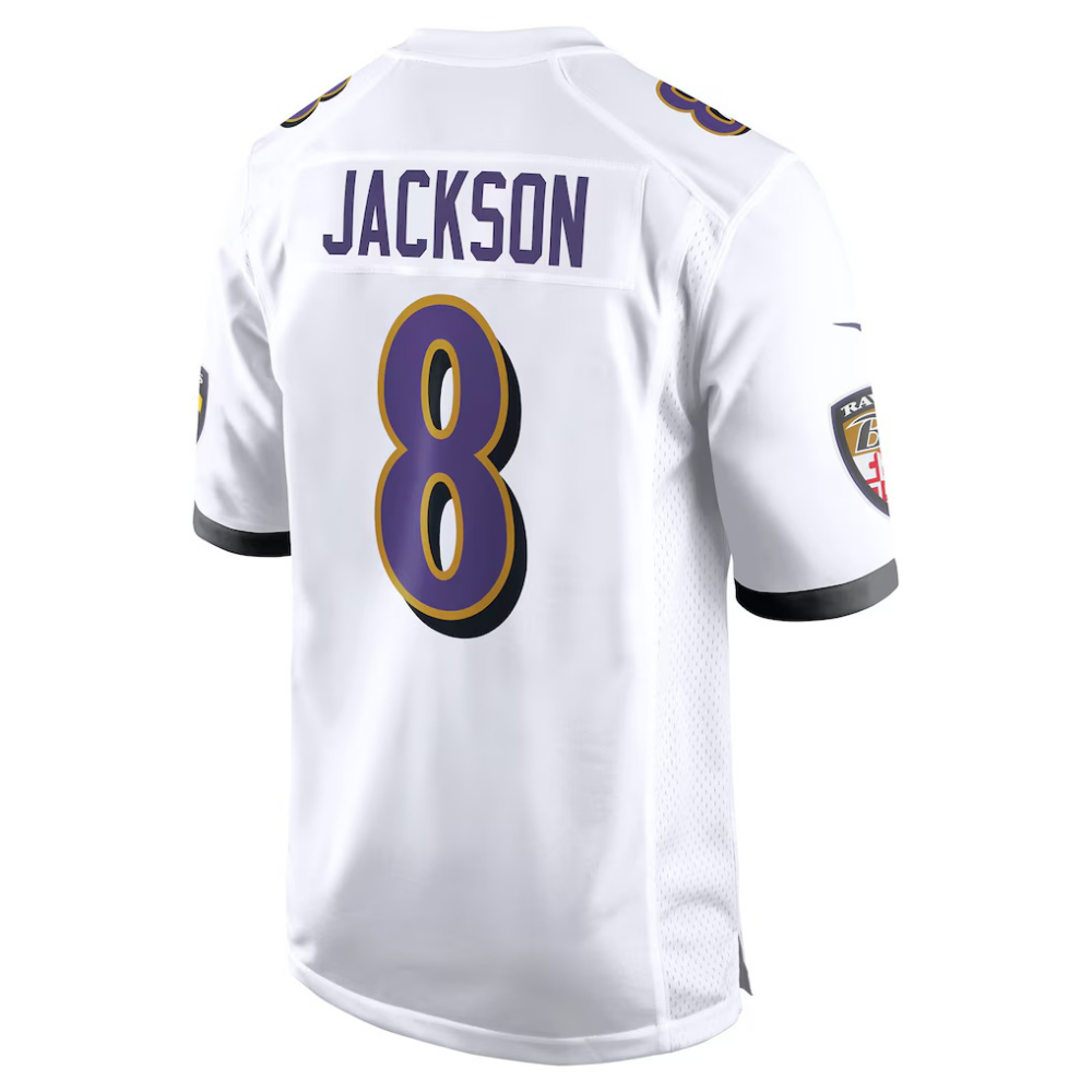B.Ravens #8 Lamar Jackson White Game Football Jersey