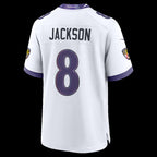 B.Ravens #8 Lamar Jackson White Game Stitched Football American Jersey