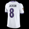B.Ravens #8 Lamar Jackson White Vapor F.U.S.E. Sewn Down Limited Stitched Football American Jersey