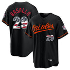 Baltimore Orioles #29 Samuel Basallo Player Black USA 250 Fourth of July Home Game Stitched Baseball Jersey