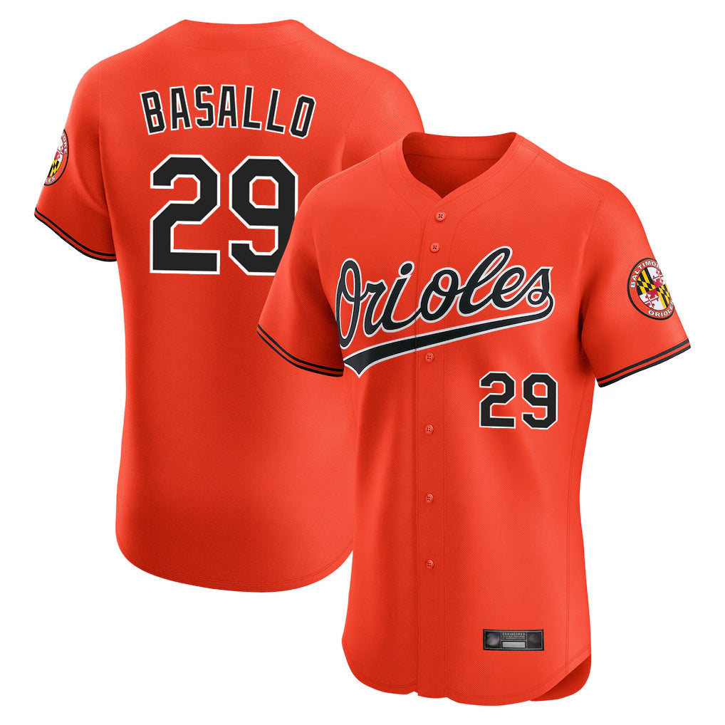 Baltimore Orioles #29 Samuel Basallo Player Orange Limited Elite Home Game Stitched Baseball Jersey