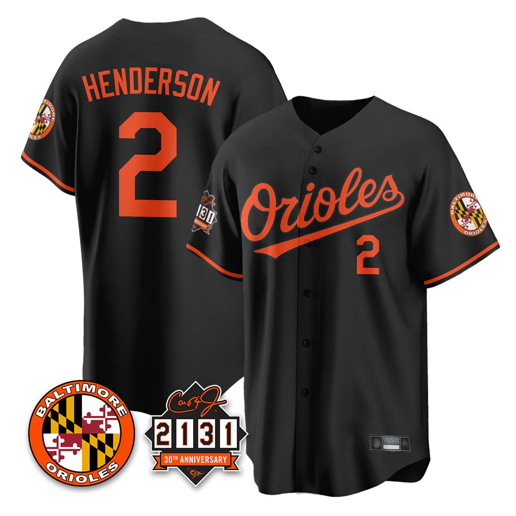 Baltimore Orioles #2 Gunnar Henderson Player Black 30th Anniversary of 2131 Home Game Stitched Baseball Jersey