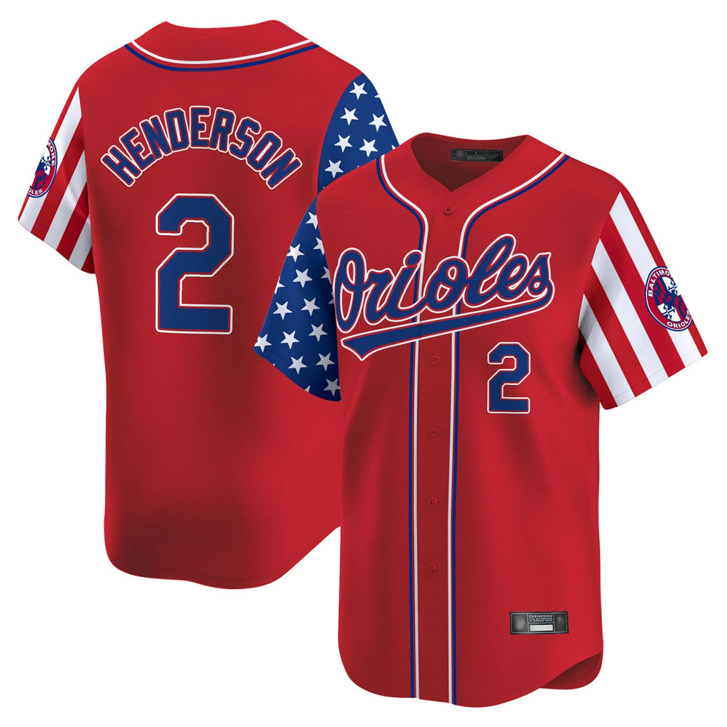 Baltimore Orioles #2 Gunnar Henderson Player Red Independence Day Vapor Premier Limited Home Game Stitched Baseball Jersey