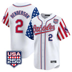 Baltimore Orioles #2 Gunnar Henderson Player White USA 250 Independence Day Vapor Premier Home Game Stitched Baseball Jersey