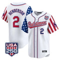 Baltimore Orioles #2 Gunnar Henderson Player White USA 250 Independence Day Vapor Premier Limited Home Game Stitched Baseball Jersey