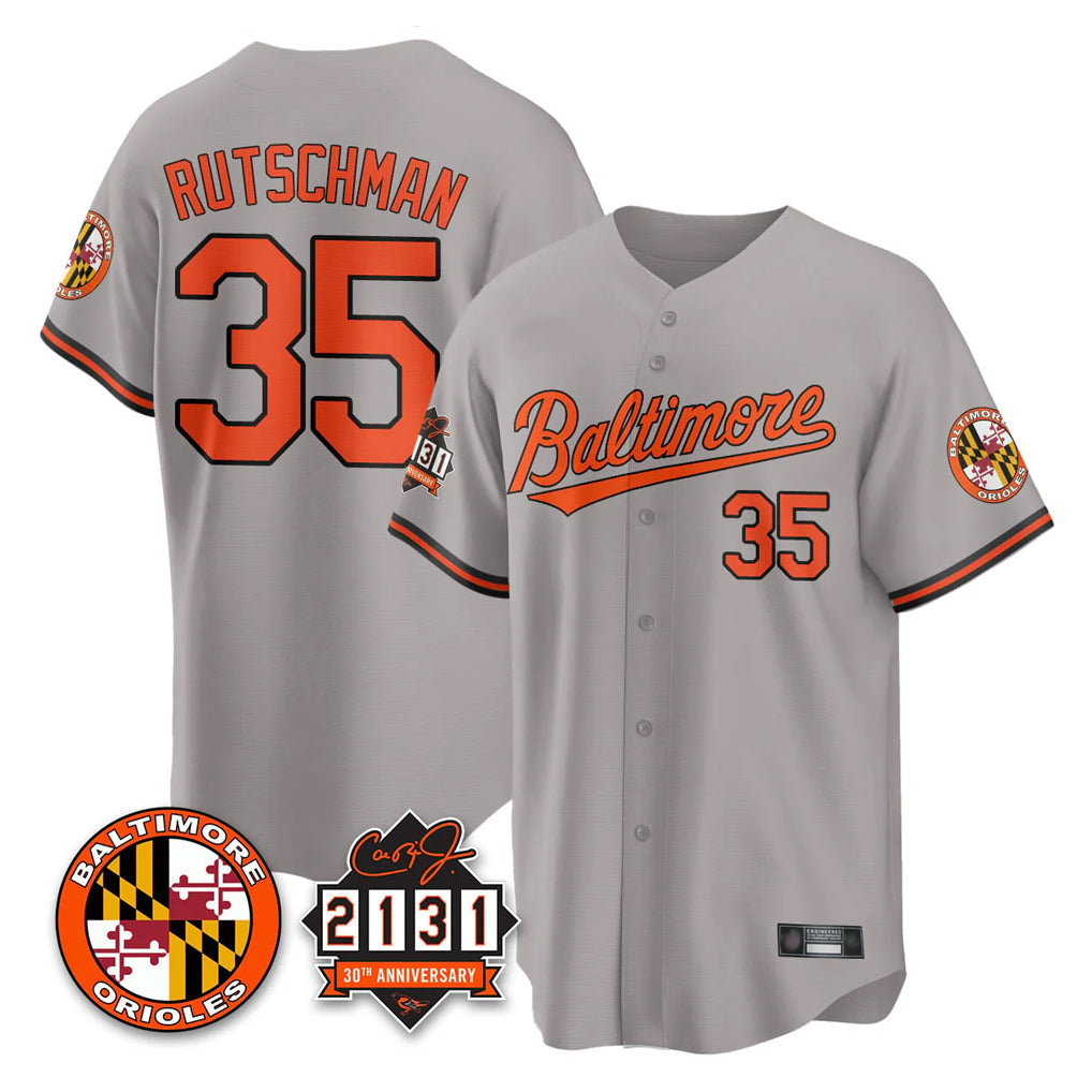 Baltimore Orioles #35 Adley Rutschman Player Gray 30th Anniversary of 2131 Home Game Stitched Baseball Jersey