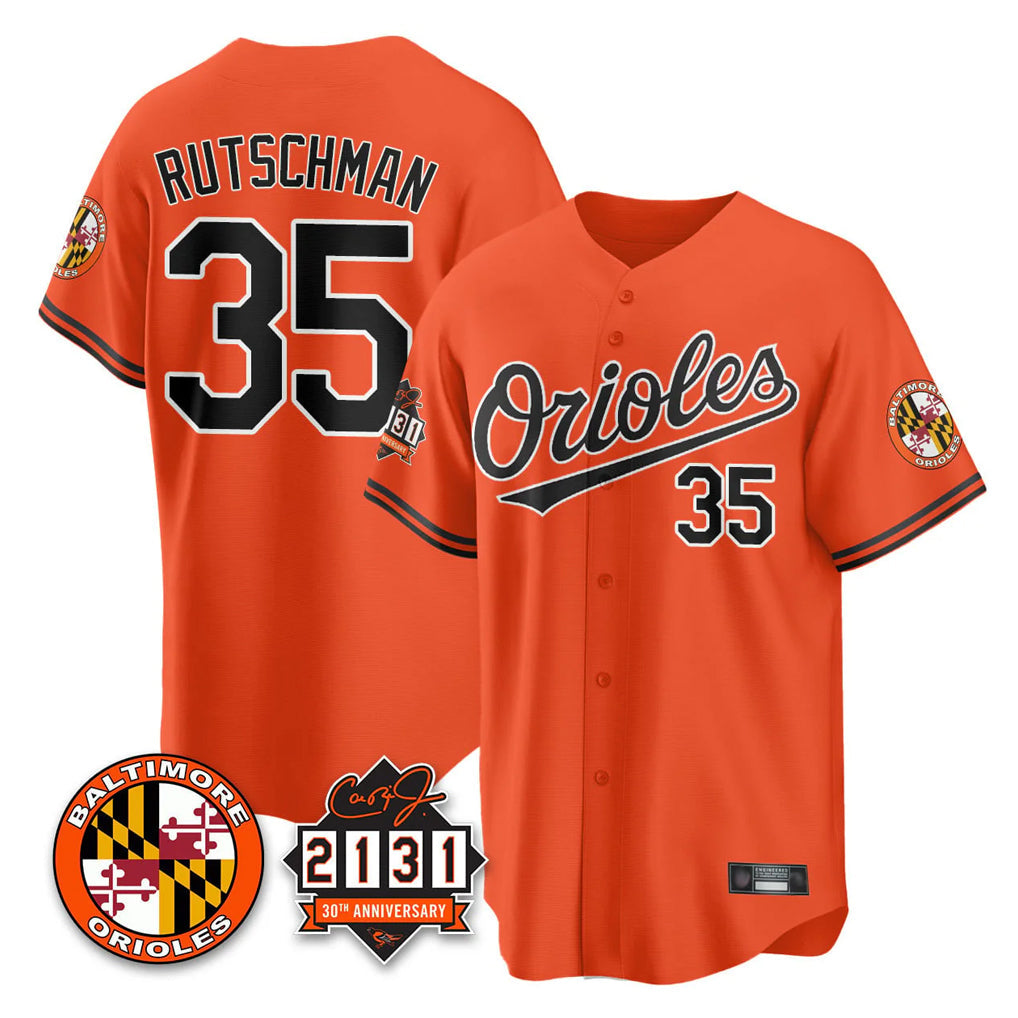 Baltimore Orioles #35 Adley Rutschman Player Orange 30th Anniversary of 2131 Home Game Stitched Baseball Jersey