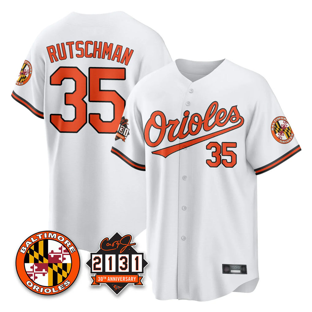 Baltimore Orioles #35 Adley Rutschman Player White 30th Anniversary of 2131 Home Game Stitched Baseball Jersey