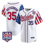 Baltimore Orioles #35 Adley Rutschman Player White USA 250 Independence Day Vapor Premier Home Game Stitched Baseball Jersey