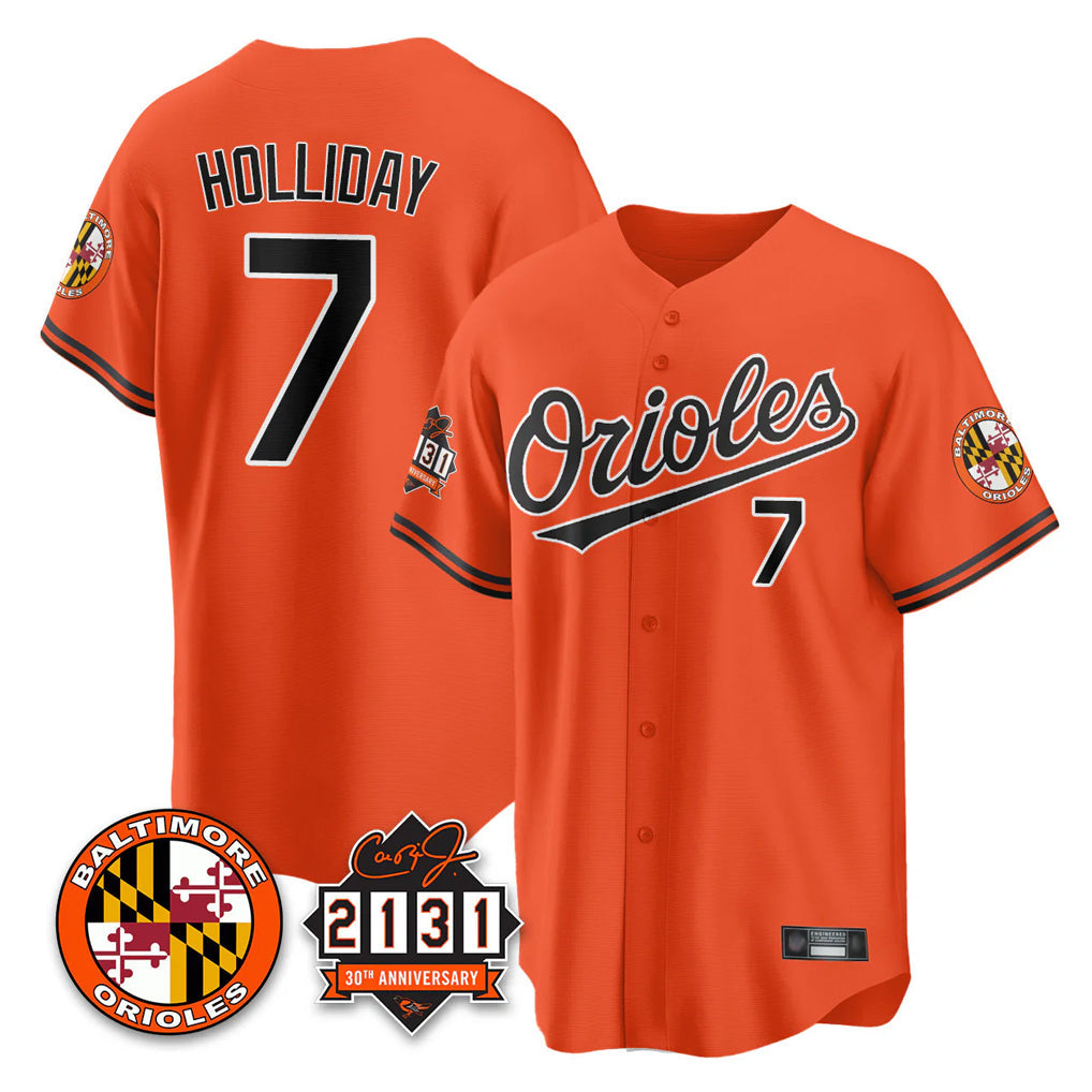 Baltimore Orioles #7 Jackson Holliday Player Orange 30th Anniversary of 2131 Home Game Stitched Baseball Jersey