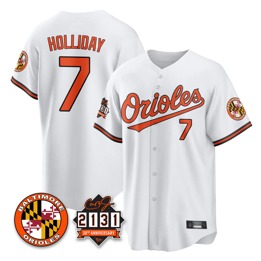 Baltimore Orioles #7 Jackson Holliday Player White 30th Anniversary of 2131 Home Game Stitched Baseball Jersey