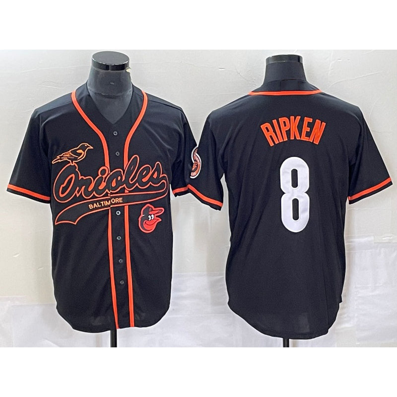 Baltimore Orioles #8 Cal Ripken Jr Black With Patch Cool Base Stitched Baseball Jersey