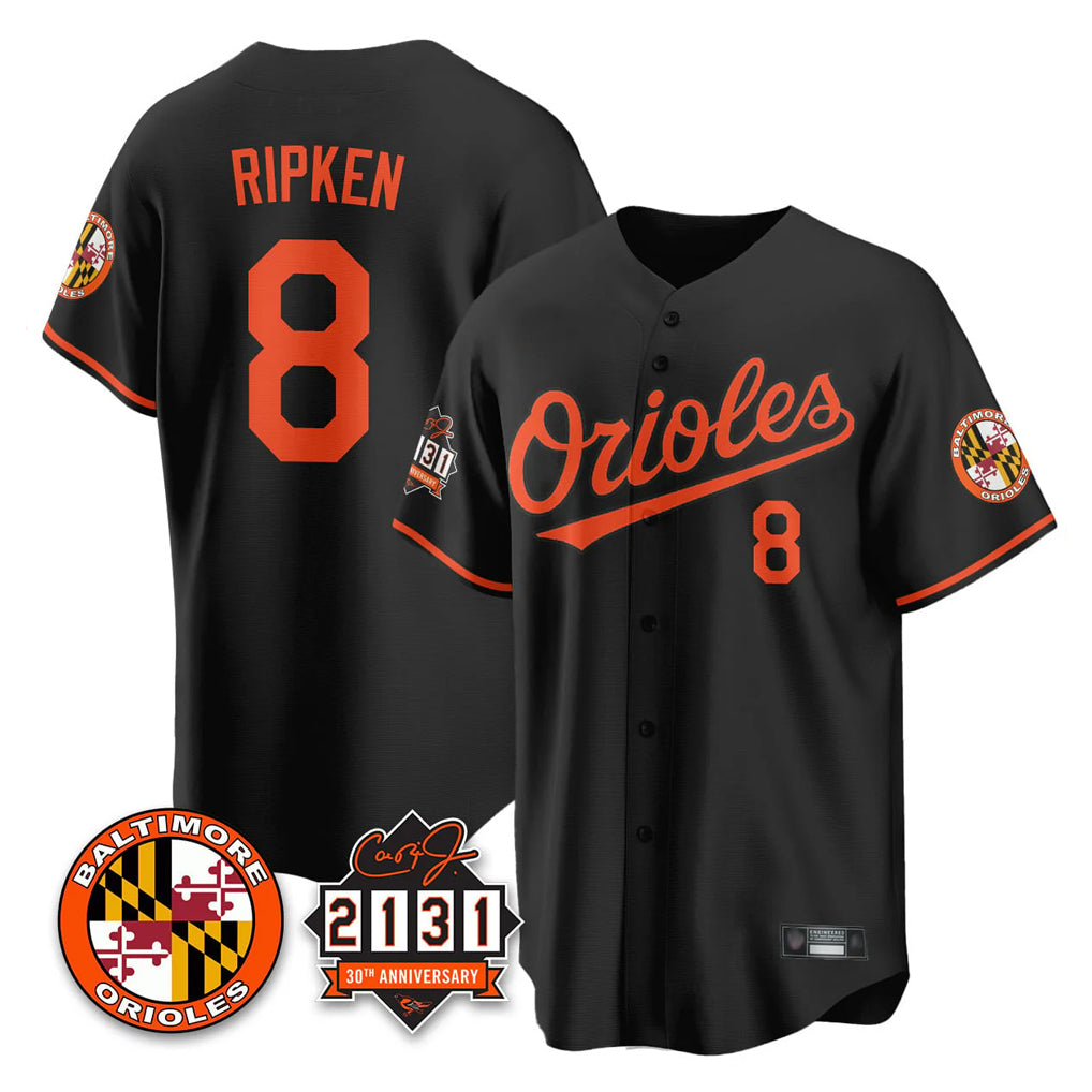 Baltimore Orioles #8 Cal Ripken Player Black 30th Anniversary of 2131 Home Game Stitched Baseball Jersey