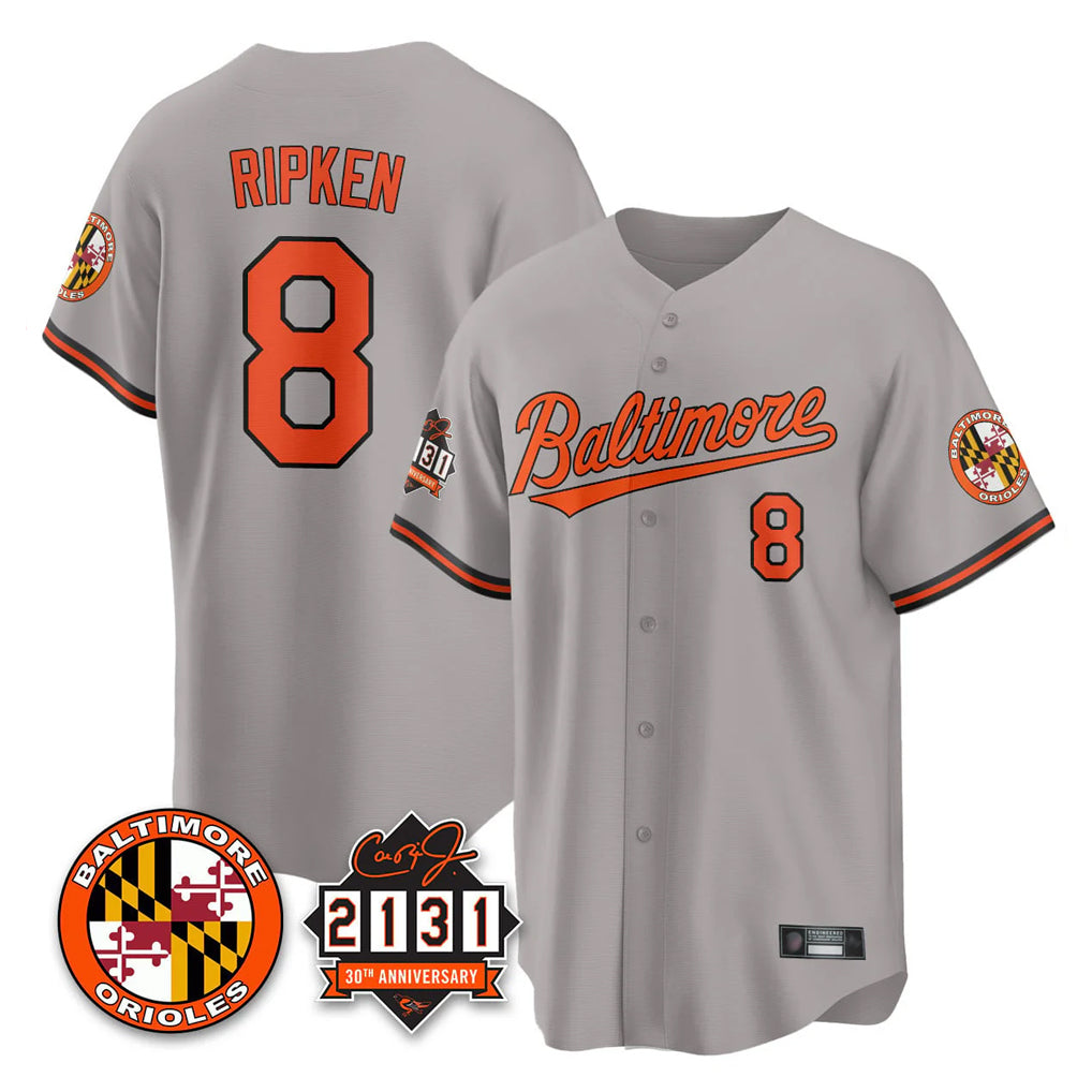 Baltimore Orioles #8 Cal Ripken Player Gray 30th Anniversary of 2131 Home Game Stitched Baseball Jersey