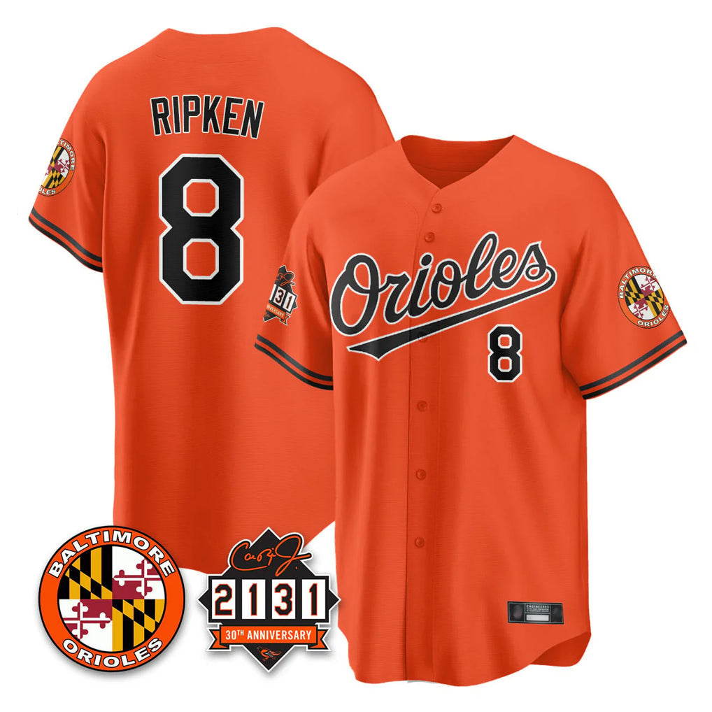 Baltimore Orioles #8 Cal Ripken Player Orange 30th Anniversary of 2131 Home Game Stitched Baseball Jersey