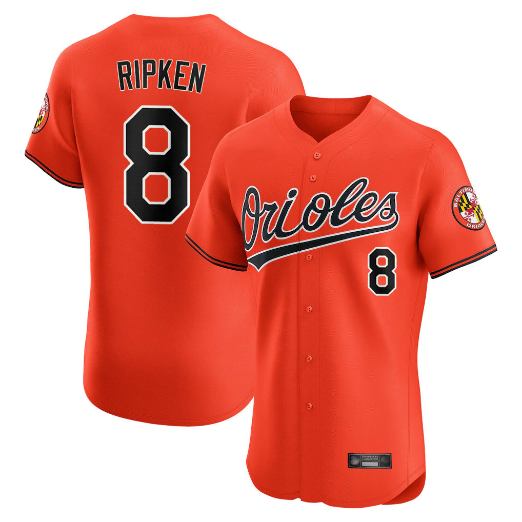 Baltimore Orioles #8 Cal Ripken Player Orange Limited Elite Home Game Stitched Baseball Jersey