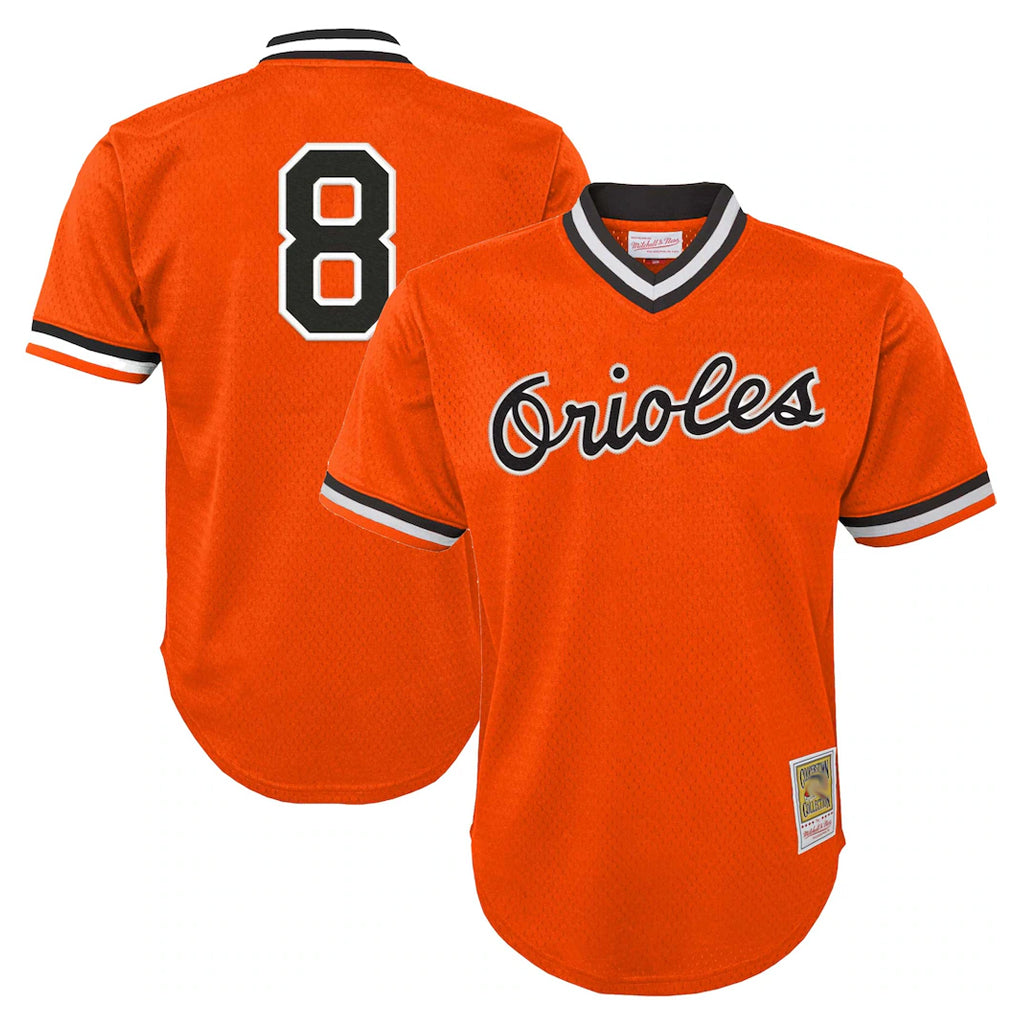 Baltimore Orioles #8 Cal Ripken Player Orange Mitchell & Ness Cooperstown Collection Mesh T-shirt Game Stitched Baseball Jersey