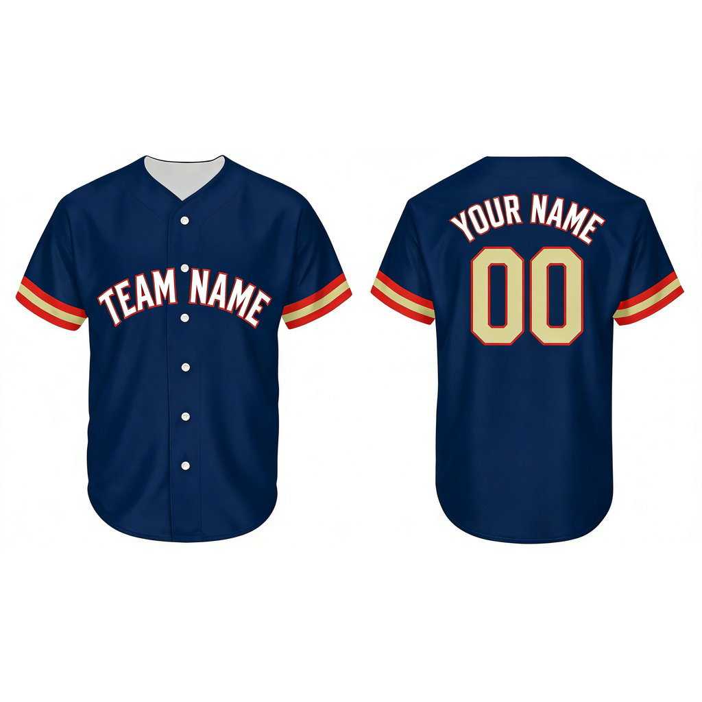 Custom Baseball Jersey Navy With Red Yellow Red Piping- Design Your Own Stitched Jerseys