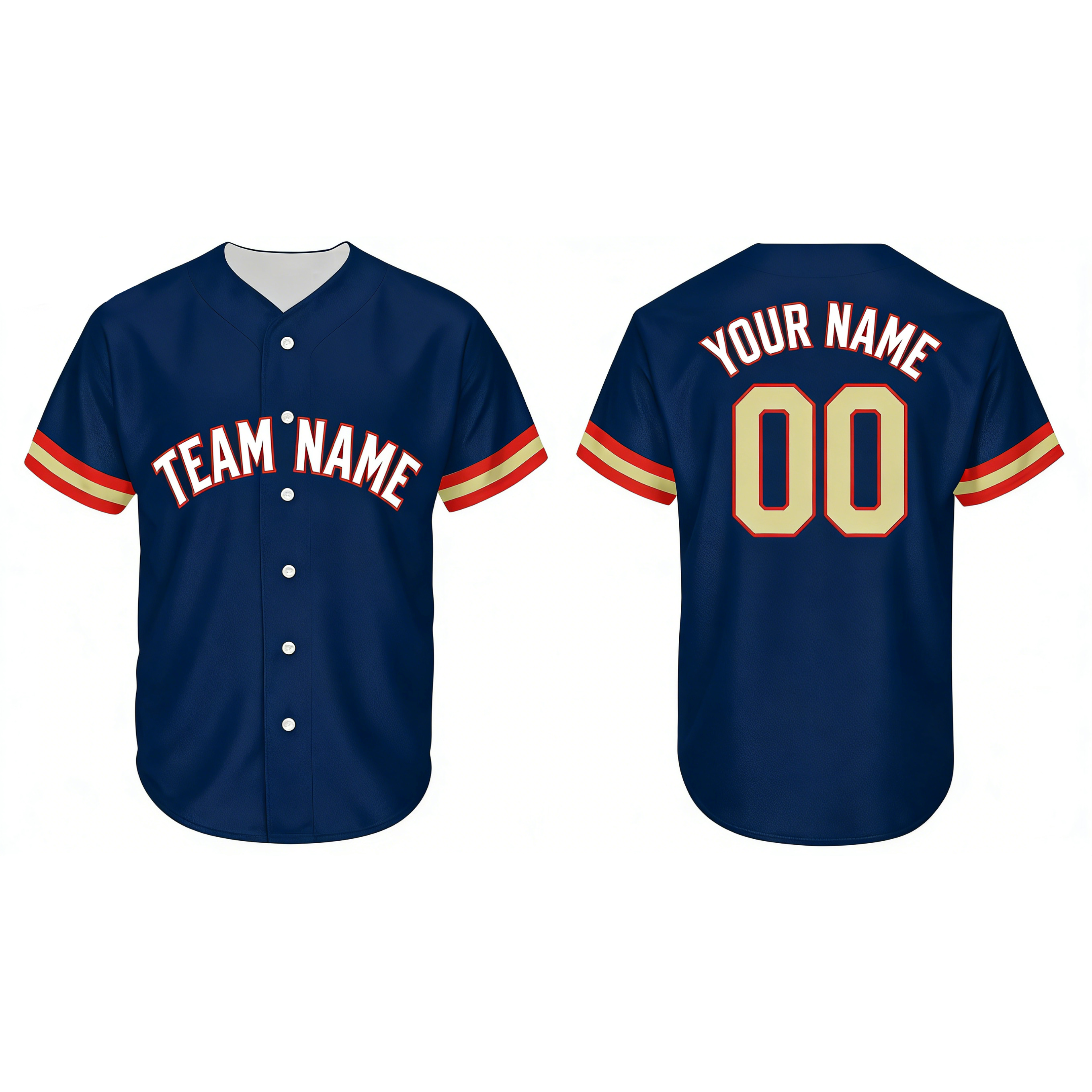 Custom Baseball Jersey Navy With Red Yellow Red Piping- Design Your Own Stitched Jerseys