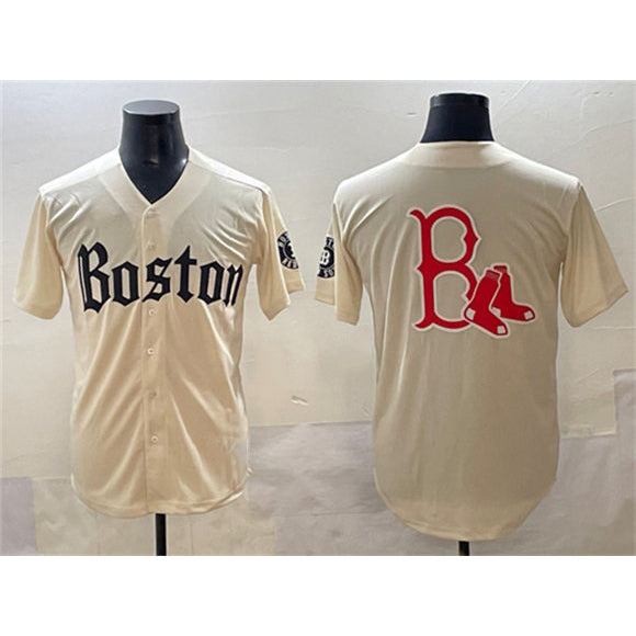 Boston Red Sox Team Big Logo Cream Gothic Vapor Limited Stitched Baseball Jersey