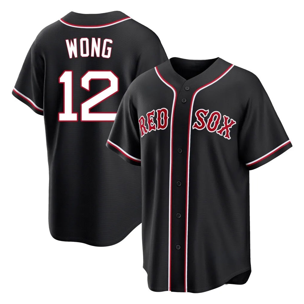 Boston Red Sox #12 Connor Wong Player Black Out Home Game Stitched Baseball Jersey