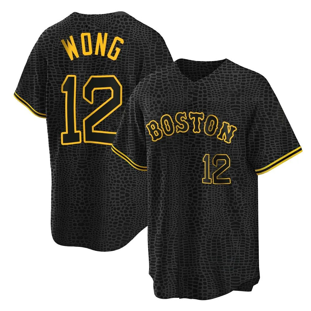Boston Red Sox #12 Connor Wong Player Black Snake Skin City Home Game Stitched Baseball Jersey
