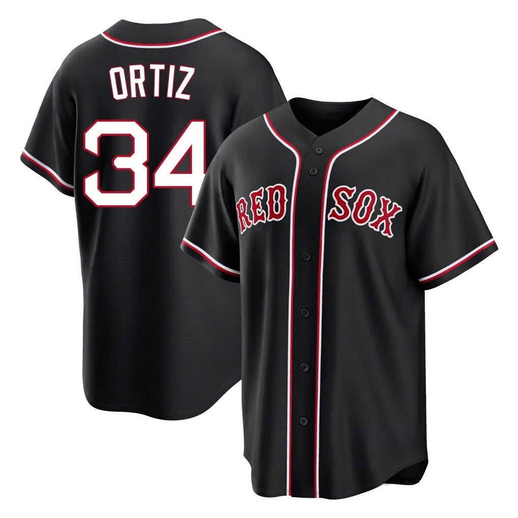 Boston Red Sox #34 David Ortiz Player Black Out Home Game Stitched Baseball Jersey